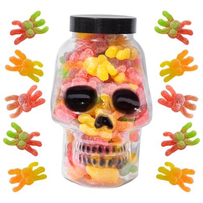 Halloween Candy Skull Jar (Gummy Spiders)