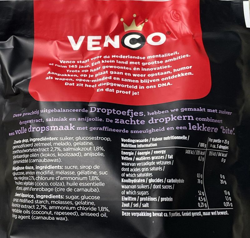 Venco Droptoefjes Zacht Zoet I Soft and Sweet Licorice I Dutch licorice I 225g 7.93 ounce