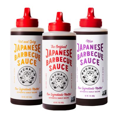 Bachan&#39;s Japanese Barbecue Sauce 3 Pack - 1 Original, 1 Spicy, 1 Miso - BBQ Sauce for Wings, Chicken, Beef, Pork, Seafood, Noodles, and More. Non GMO, No Preservatives, Vegan, BPA free