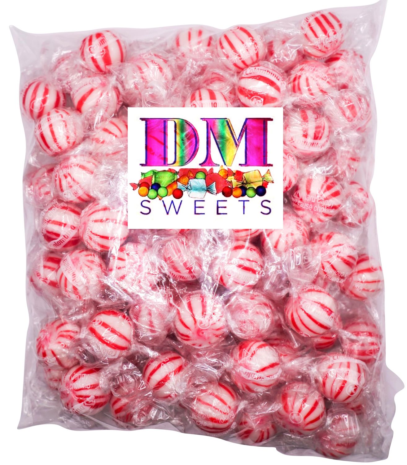 Jumbo Mint Balls - 2.5 lbs of Fresh Individually Wrapped Delicious Red and White Striped Mint Candy