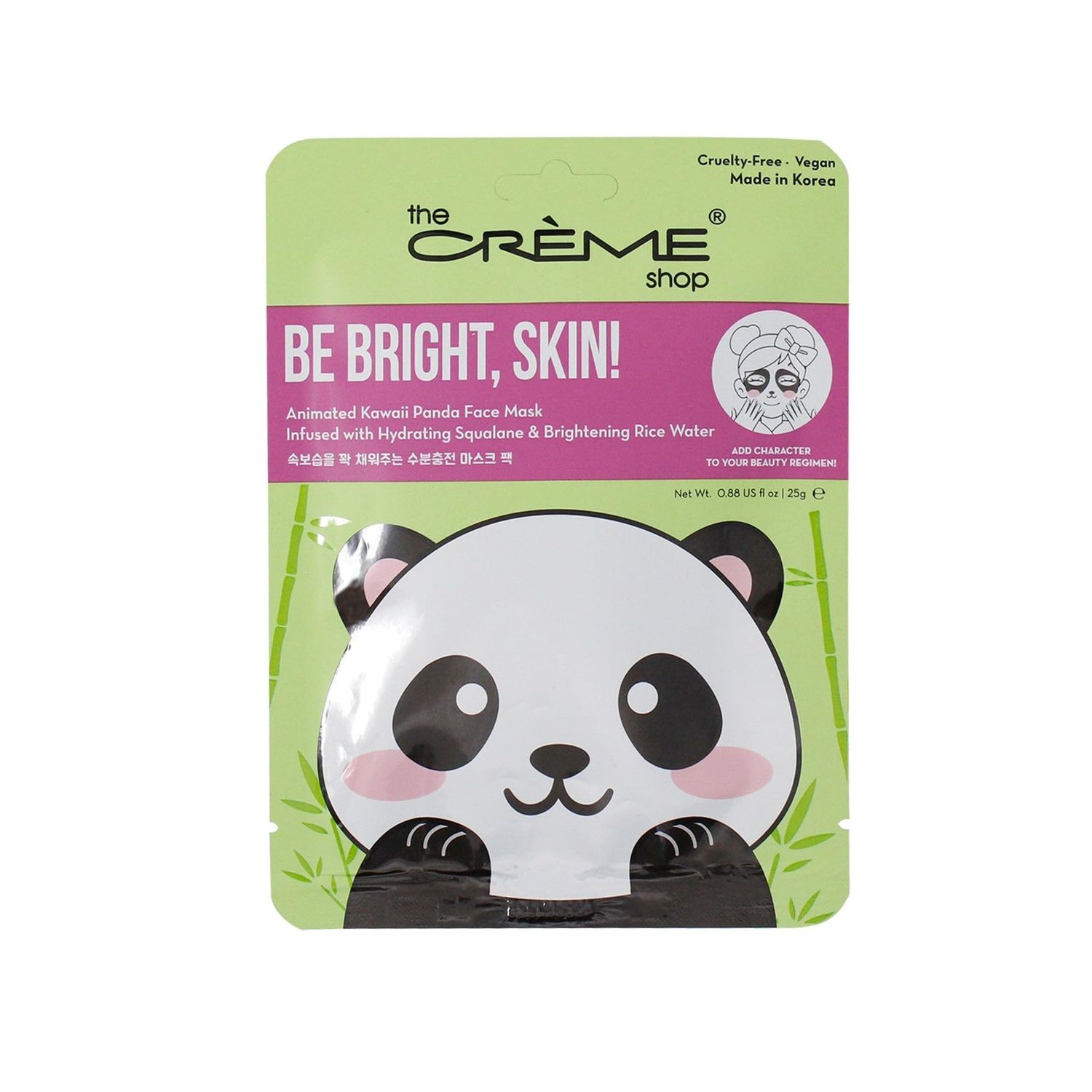 The Crme Shop Be Bright, Skin! Animated Kawaii Panda Face Mask, Brightening Facial Mask with Squalene and Rice Water, K Beauty Sheet Mask - 3 Pack