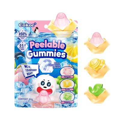 COKOC Mix Fruity Peelable Gummies Candy Flavored, 4D Animal Peelable Fruit Snacks, Mango,Apple and Strawberry Flavor- Individual Packaging 2.12oz Bag Creative Gummy Gift (Pack of 3)