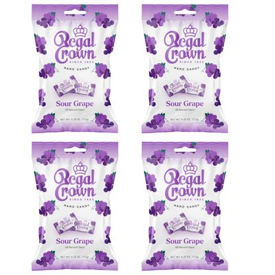 Regal Crown Sour Grape Candy Traditional Sour Grapes Candy Tart and Tangy Old Fashioned Sour Grape Hard Candy Brought To You By Iconic Candy 6.25oz Peg Bag (4)