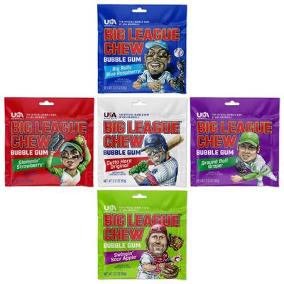 Big League Chew Bulk Baseball Gum Variety Pack - 5 Baseball Candy Flavors in 2.12oz Packets - Big League Chew Blue Raspberry, Grape Bubble Gum, Original Softball &amp; More - Softball Candy