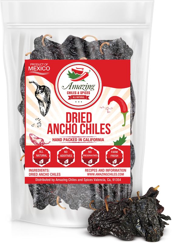 Dried Ancho Chiles Peppers 4 oz - Natural &amp; Premium for Authentic Mexican Mole, Sauces, Stews, Salsas, and More! Sweet &amp; Smoky Flavor with Mild to Medium Heat to Elevate Your Favorite Recipes.