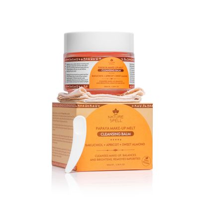 Nature Spell Papaya Cleansing Balm, Makeup Remover For All Skin Types, with Muslin Cloth and Applicator, 3.38 Fl Oz