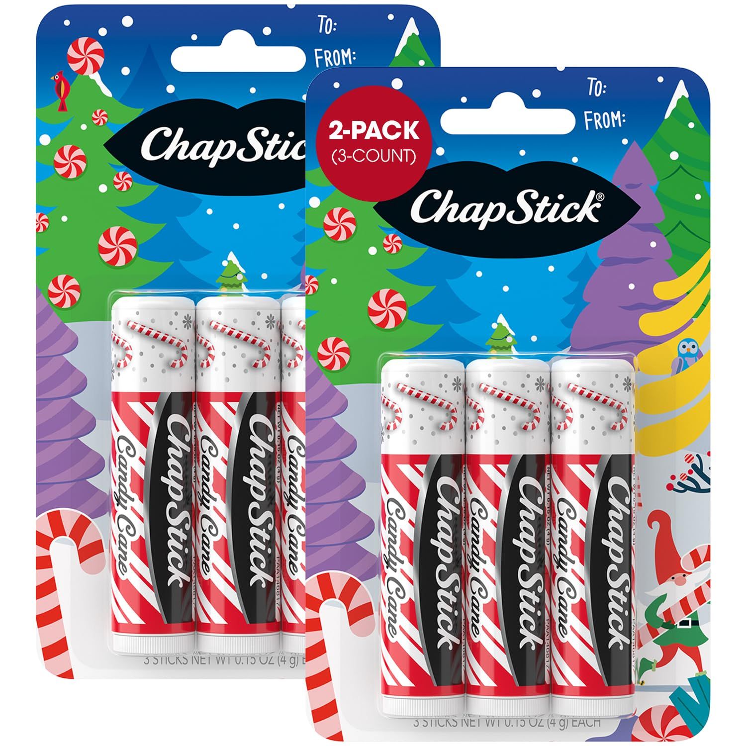 ChapStick Lip Balm, Candy Cane, 6-Count - Fresh &amp; Minty Lip Moisturizer, Stocking Stuffer, 0.15 Oz Ea