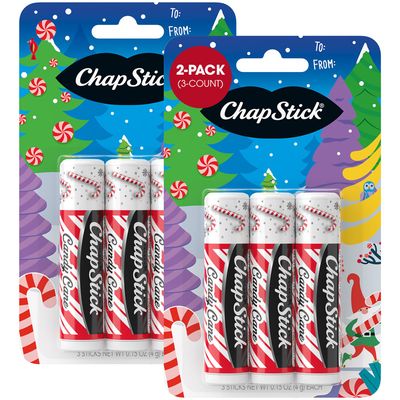 ChapStick Lip Balm, Candy Cane, 6-Count - Fresh &amp; Minty Lip Moisturizer, Stocking Stuffer, 0.15 Oz Ea