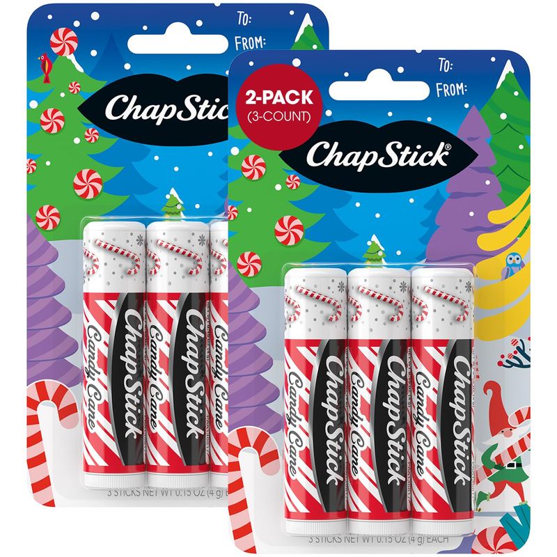 ChapStick Lip Balm, Candy Cane, 6-Count - Fresh &amp; Minty Lip Moisturizer, Stocking Stuffer, 0.15 Oz Ea