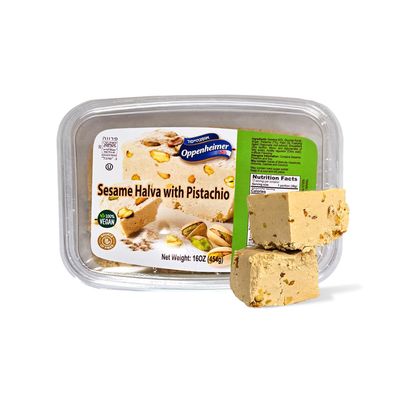 Sesame Halva with Pistachio - Delicious Sweet Israeli Snacks Sesame Tahini Treat Bars for Melt-in-Your Mouth Delight - Perfect Halva Pistachio for Any Occasion - Vegan, Kosher - 16OZ (454g)