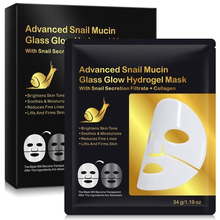 6 Pack Snail Mucin Glass Glow Hydrogel Face Masks Skincare, Snail Mucin Serum Face Mask Deep Hydrating for Women, Glass Skin Collagen Face Mask Korean Skincare for All Skin Types