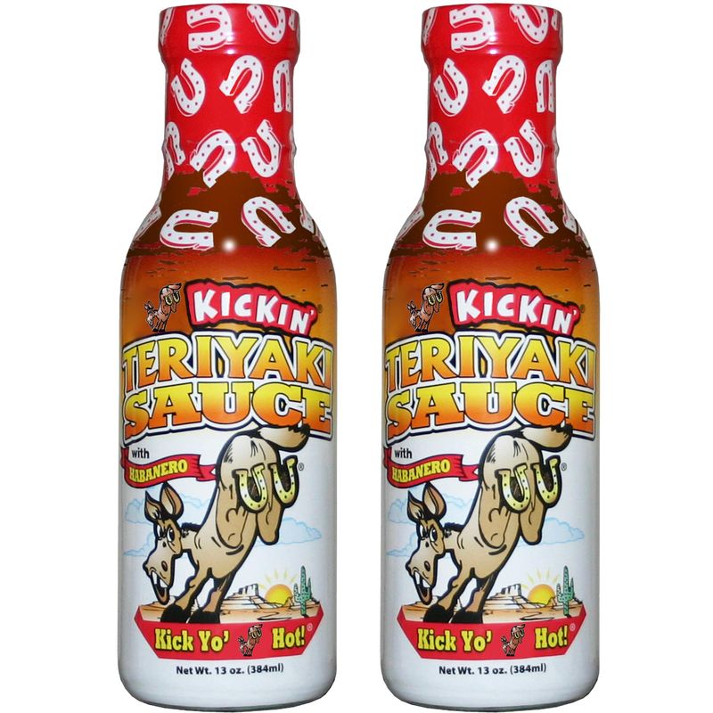 Kickin&#39; Spicy Teriyaki Sauce with Habanero - 13 oz. (2 Pack) - Premium Gourmet Stir Fry Sauce - Perfect Steak or Chicken Marinade