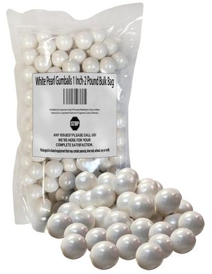 White Pearl Gumballs 1 Inch-2 Pound Bulk Bag For Corporate Events &amp; Weddings-Delicious Edible Bubble Gum Balls