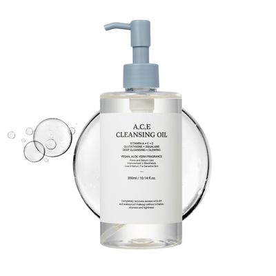 ASNO Multi-Vitamin A.C.E Cleansing Oil 300ml, Makeup Blackhead Whitehead Sebum Remover, Pore Control, Glutathione, Aloe vera Squalane Centella Asiatica, Vegan Cleanser, Korean Skin Care