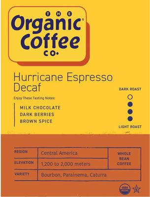 Organic Coffee Co. DECAF Hurricane Espresso Whole Bean Coffee 2LB (32 Ounce) Medium Dark Roast Natural Water Processed Decaffeinated USDA Organic