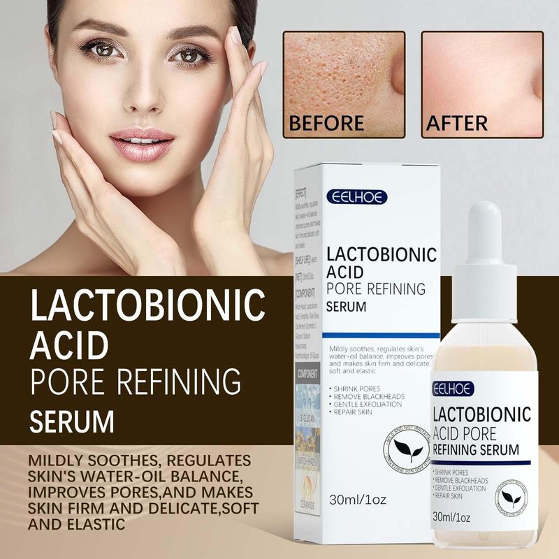 Lactobionic Acid Pore Refining Serum,Minimize Pores Serum Gentle Formula Clean Pore Shrink Pore Firming Skin Reduce Fine Lines Facial Liquid for All Skin