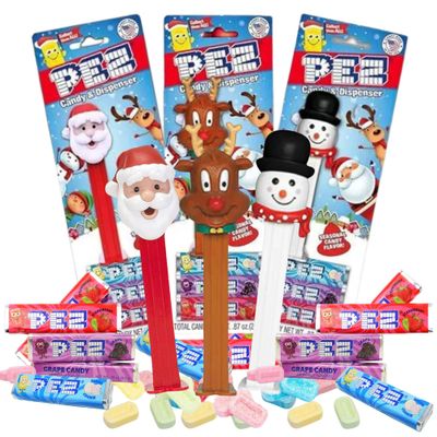 Needzo Christmas Candy Dispensers with Refill Rolls, Assorted Holiday Characters, Stocking Stuffers for Boys or Girls, Pack of 3