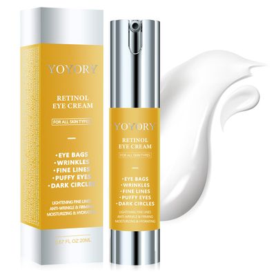 YOYORY Retinol Under Eye Cream - Eye Cream for Dark Circles and Puffiness, Eye Bags, Wrinkles Fine Lines Skin Care Treatment Hydrates &amp; Lifts Gold(0.67 Fl Oz)