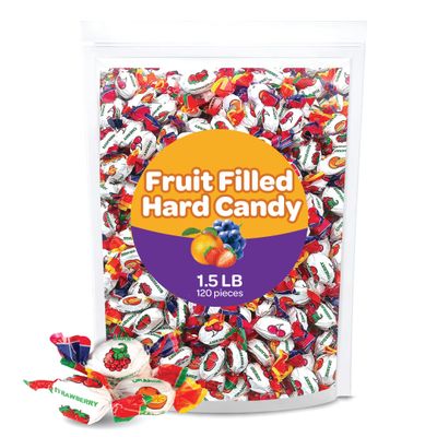 Fruit Filled Hard Candy Bon Bons - 1.5 Pound Bulk Pack (About 120 Count) - Assorted Flavors