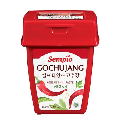 SEMPIO Vegan Gochujang - Mild Heat - Korean Red Chili Pepper Paste, Spicy, Sweet and Savory Sauce. Traditional Fermented Condiment for Tteokbokki, Bibimbap, Dips and Marinades (1.1lbs / 500g)