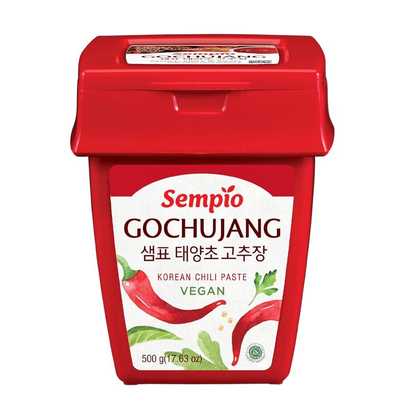 SEMPIO Vegan Gochujang - Mild Heat - Korean Red Chili Pepper Paste, Spicy, Sweet and Savory Sauce. Traditional Fermented Condiment for Tteokbokki, Bibimbap, Dips and Marinades (1.1lbs / 500g)
