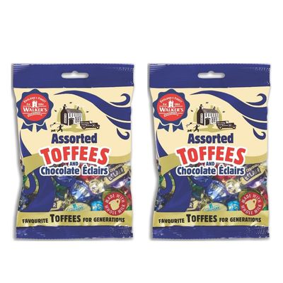 Walkers&#39; Nonsuch Assorted Toffees &amp; Chocolate clairs Contains English Creamy, Milk &amp; Dark Chocolate Covered, Banana Split &amp; Milk Toffees Traditional British Candy 5.29 Oz (Pack of 2)