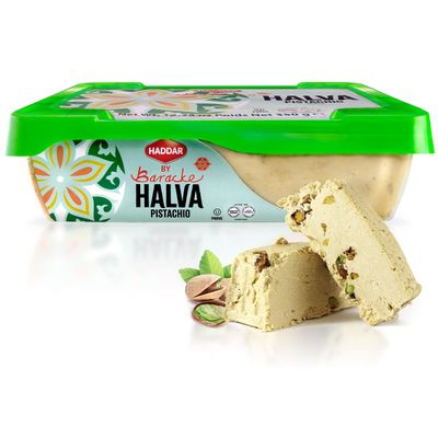 Haddar by Baracke Premium Quality Pistachio Halva, 12.34oz A Fine Sesame Seed Paste Dessert Made with Tahini, Gluten Free, Vegan, Kosher