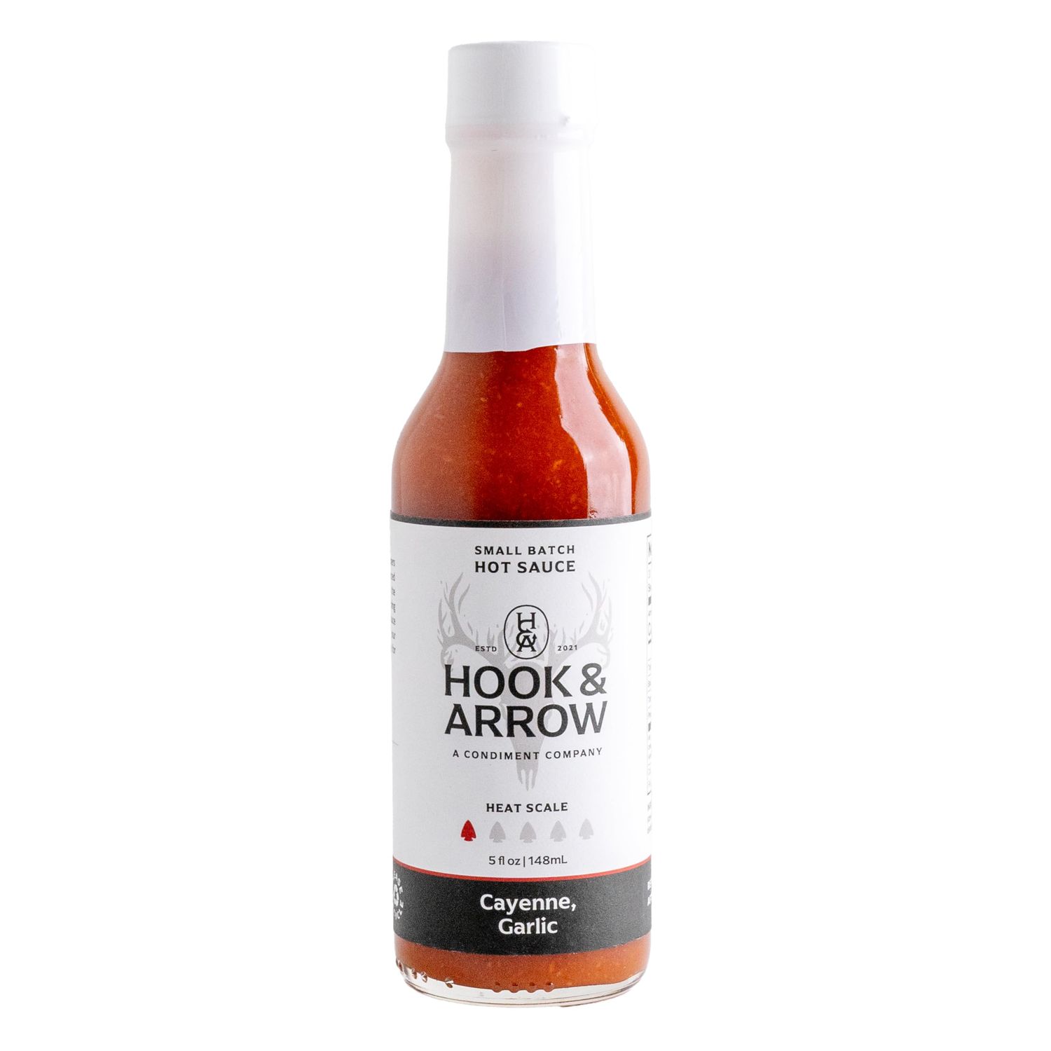 Cayenne, Garlic Hot Sauce by Hook &amp; Arrow - Mild Spice, Award Winning, Gluten-Free, Paleo, Vegan, Low Sugar, Low Carb Hot Sauce - 5 fl oz