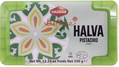 Haddar by Baracke Premium Quality Pistachio Halva, 12.34oz A Fine Sesame Seed Paste Dessert Made with Tahini, Gluten Free, Vegan, Kosher
