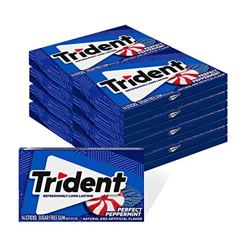 Trident Perfect Peppermint Sugar Free Gum, 14 Count (Pack of 10)