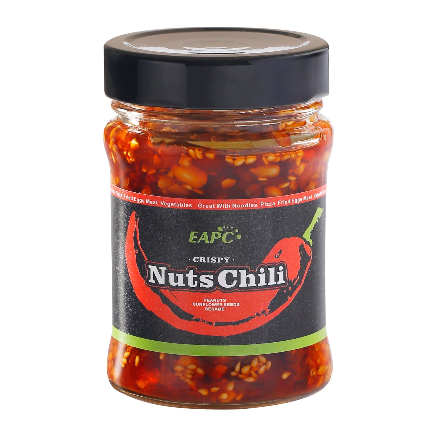EAPC Nuts Chili Oil - 6.7oz Chili Crisp Oil with Peanuts, Sunflower Seeds, Sesame, Extra Crunchy Nuts Chili Sauce, Ready to Eat and Use as Sauce, Condiment