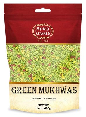 Green Mukhwas 14 Oz - Indian Mouth Freshener Candy Resealable Bag by Spicy World