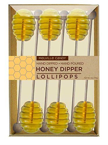 Melville Candy All Natural Honey Tea Spoons &amp; Lollipops on Wooden Ball Sticks - Gluten-Free, Natural Honey Stirrers for Tea, Coffee, &amp; Hot Beverages - 6 PCS Gift Box