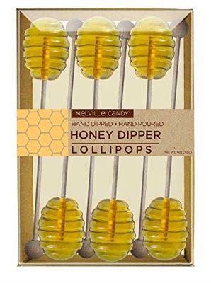 Melville Candy All Natural Honey Tea Spoons &amp; Lollipops on Wooden Ball Sticks - Gluten-Free, Natural Honey Stirrers for Tea, Coffee, &amp; Hot Beverages - 6 PCS Gift Box