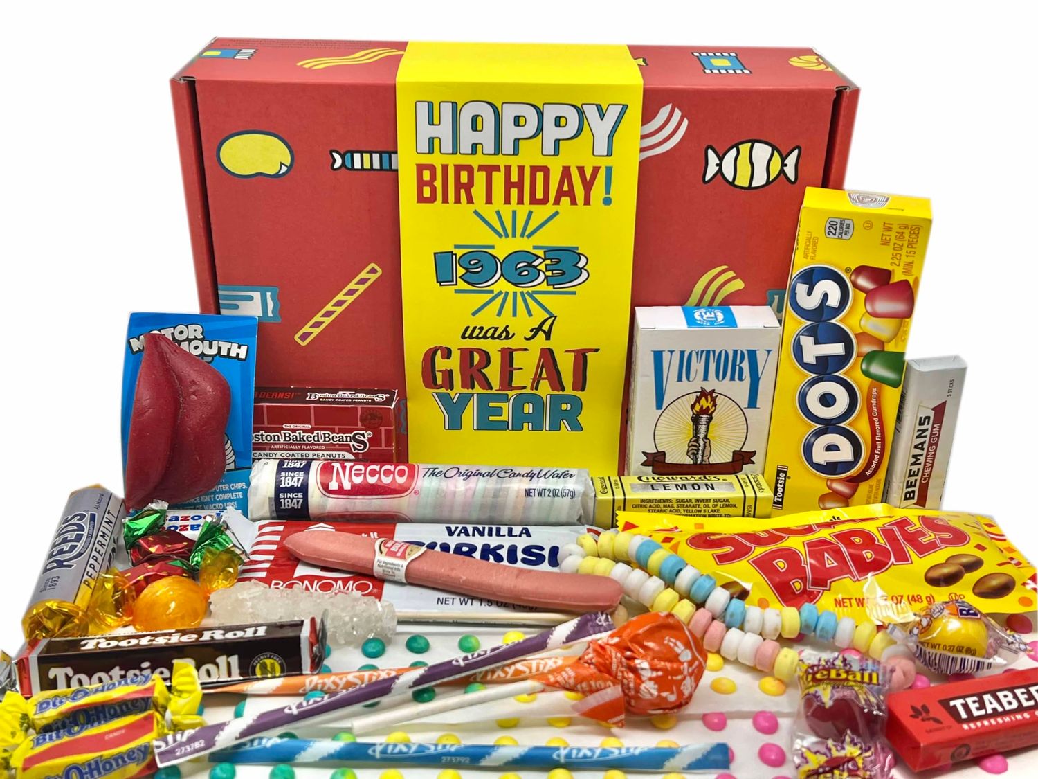 RETRO CANDY YUM 1963 62nd Birthday Gift Basket Box of Nostalgic Candy From Childhood For 62 Year Old Man or Woman Born 1963 Jr