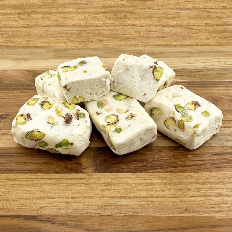 Soft White Nougat Candy, 2 Lb Individually Wrapped Pistachio Nougat, Divinity Candy - Nougat Candy with pistachios