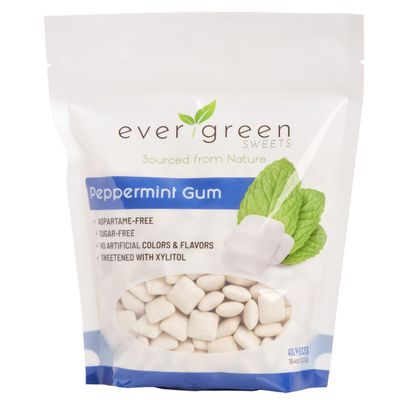 Evergreen Sweets Chewing gum - 400 Pieces Per Bag - Natural Peppermint Gum Made with Xylitol and Stevia - Sugar-Free, Aspartame Free and Vegan