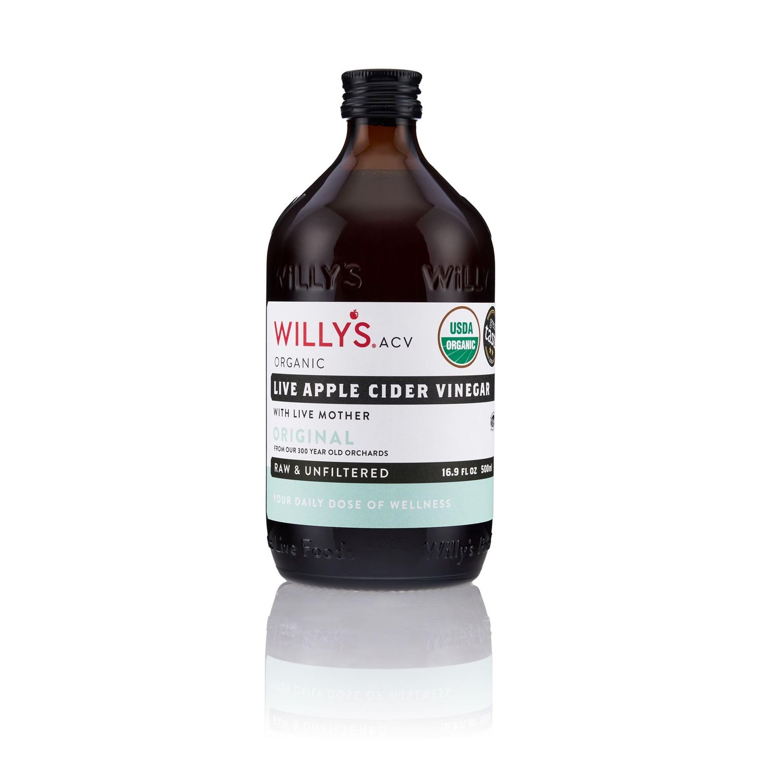 Willy&#39;s Organic ACV Apple Cider Vinegar with Mother - Probiotocs for Detox and Gut Health. 16.9oz Glass Bottle