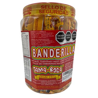 Banderilla Tama-Roca Tamarindo Mexican Candy Sticks. Contains 30 Pieces of Spicy Tamarind Candy With Salt And Chili.