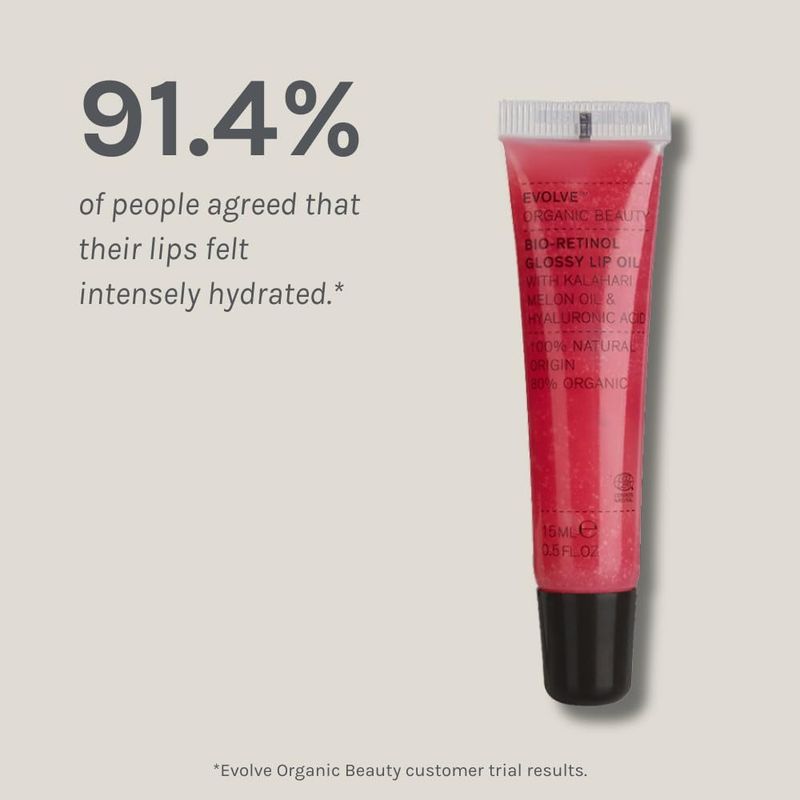 Evolve Organic Beauty - Bio-Retinol Glossy Lip Oil with Hyaluronic Acid Plump, Nourish, Hydrate Vegan, Clean, Cruelty-Free Beauty (0.5 fl oz 15 ml) Package May Vary