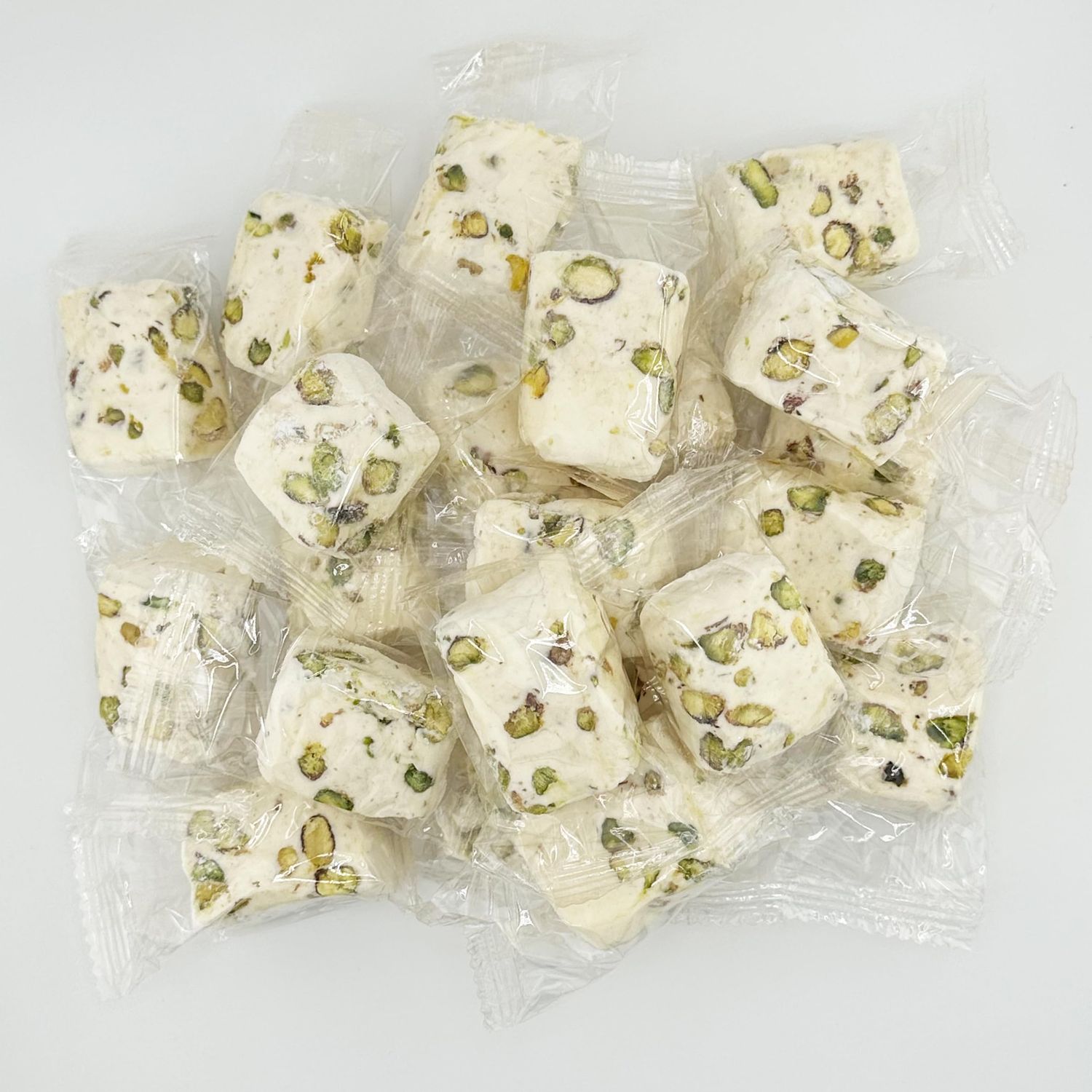 Soft White Nougat Candy, 2 Lb Individually Wrapped Pistachio Nougat, Divinity Candy - Nougat Candy with pistachios