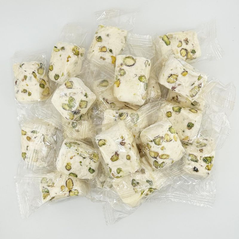 Soft White Nougat Candy, 2 Lb Individually Wrapped Pistachio Nougat, Divinity Candy - Nougat Candy with pistachios