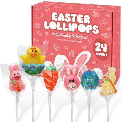 Easter Lollipops Candy Variety Pack - 24 individually wrapped Assorted Colorful Shapes With Bunny, Egg, Carrot Easter Suckers For Kids Classroom. Gifts &amp; Treats
