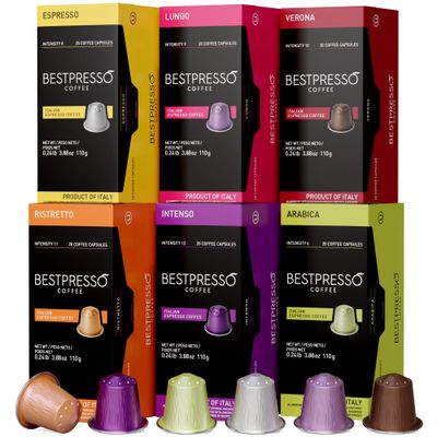 Bestpresso Coffee for Nespresso OriginalLine Machine 120 pods Certified Genuine Espresso Variety Pack, Pods Compatible with Nespresso OriginalLine