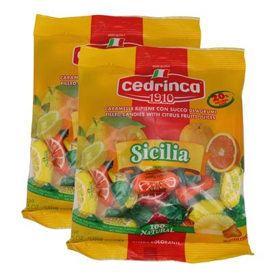 Cedrinca Sicilia Hard Candies - 150g - Pack of 2 - Italian Citrus Filled Candy - Lemon - Blood Orange - Orange - Italian Imported Candies