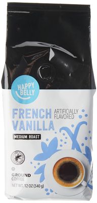 Amazon Brand - Happy Belly French Vanilla Flavored Ground Coffee, Medium Roast, 12 ounce (Pack of 1)