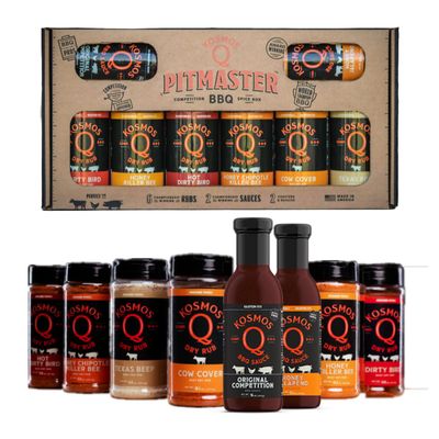 Kosmos Q Pitmaster BBQ Sauce Gift Set - BBQ Sauce &amp; BBQ Spices Sampler Set - 8-Piece Grill Seasoning Set w/Barbecue Sauce &amp; Meat Rubs (8 Flavors)