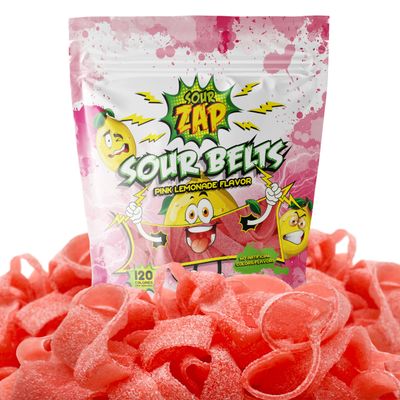 SourZap Sour Belts Gummy Candy 8-Ounce Pack Pink Lemonade Flavor