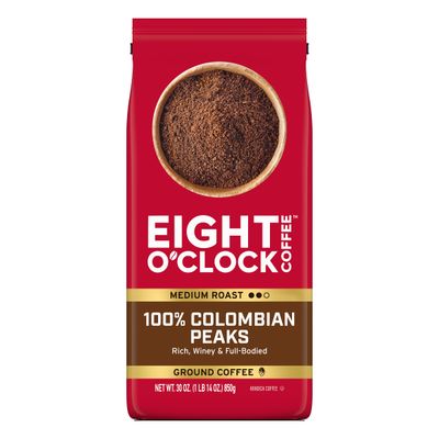 Eight O&#39;Clock Coffee 100% Colombian Peaks Ground Coffee, Medium Roast, 30 Ounce (Pack of 1) - Rich, Winey &amp; Full Bodied