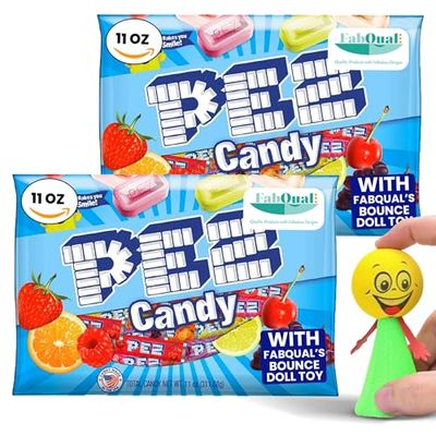 FabQual&#39;s Pack - PEZ 11oz Variety Bag Assorted Pez Candy, Variety Pez Refills Fruit Chews Candy Fruit Candy Bulk Mix Pez Candy Bulk Pez Candy Chews Pez Candies Bulk Vintage Candy Pez Bulk (2 Pack)